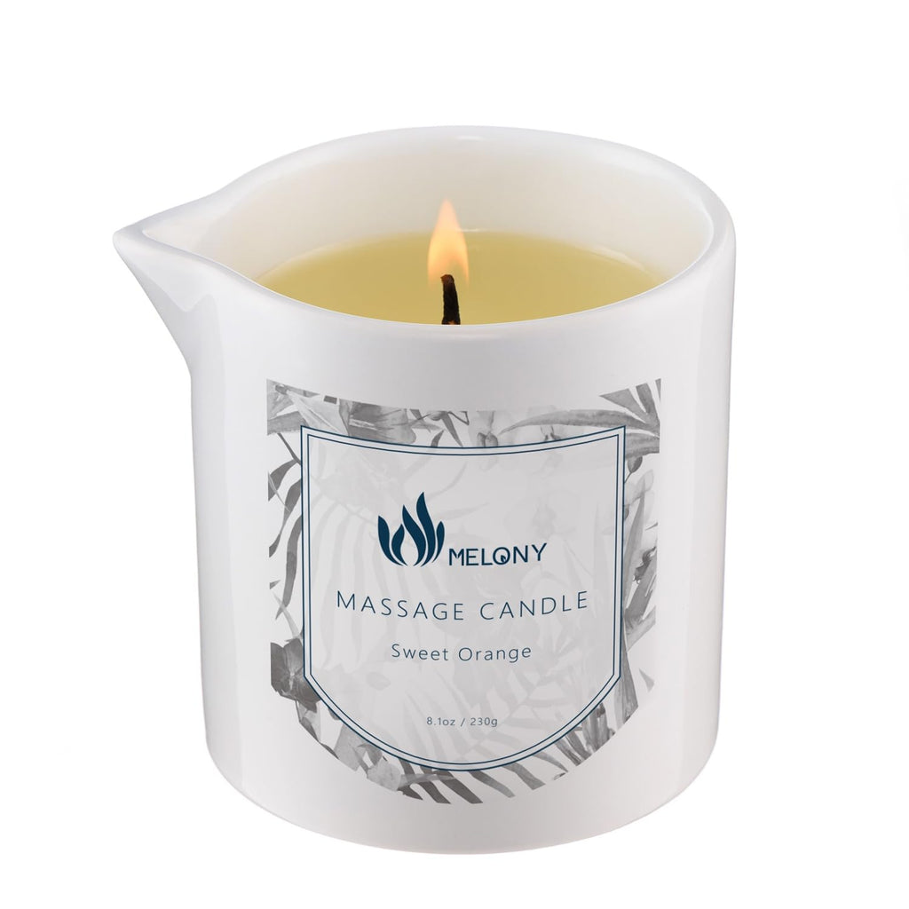 MELONY Luxe Soy Massage Oil Candle | 8.1Oz | Ultimate Skin Softening Candle | Sweet Orange