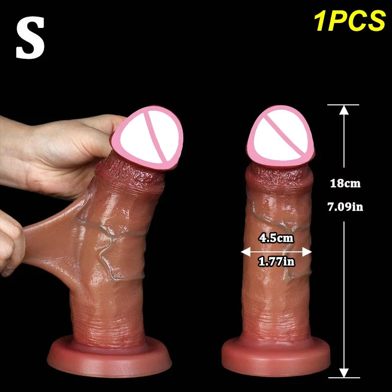 Realistic Dual Silicone Dildo with Suction Cup – Foreskin Design
