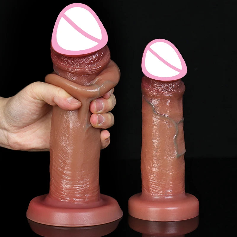 Realistic Dual Silicone Dildo with Suction Cup – Foreskin Design