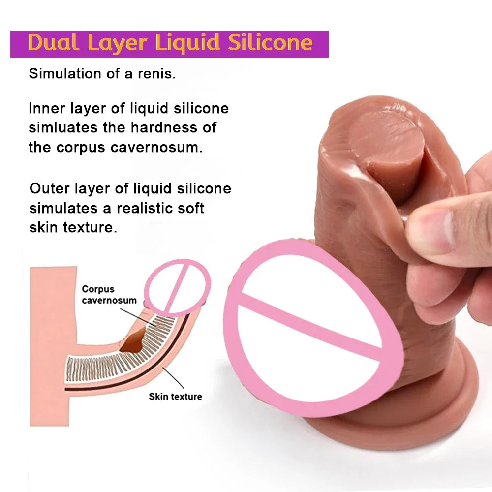 Realistic Dual Silicone Dildo with Suction Cup – Foreskin Design