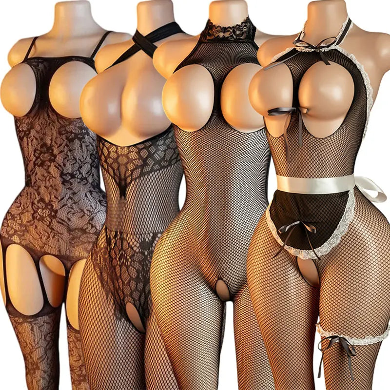 Fishnet Bondage Bodystocking for Couples – Crotchless Lingerie