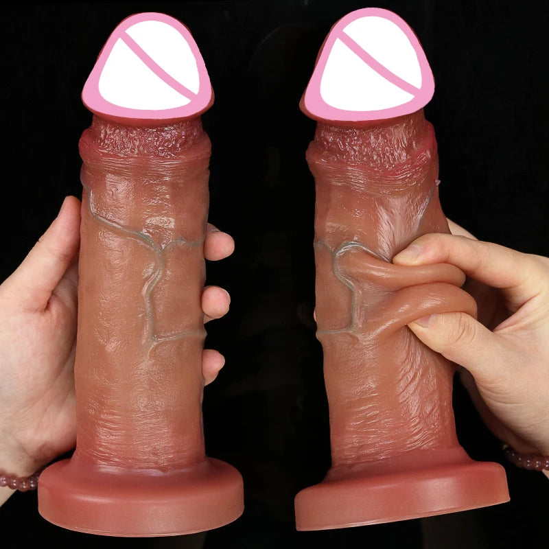 Realistic Dual Silicone Dildo with Suction Cup – Foreskin Design