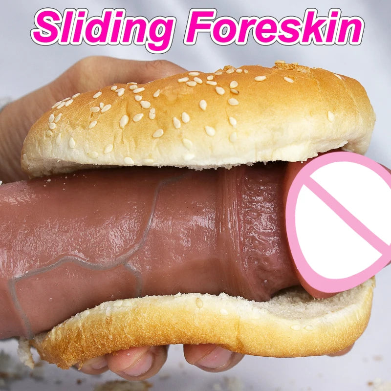 Realistic Dual Silicone Dildo with Suction Cup – Foreskin Design