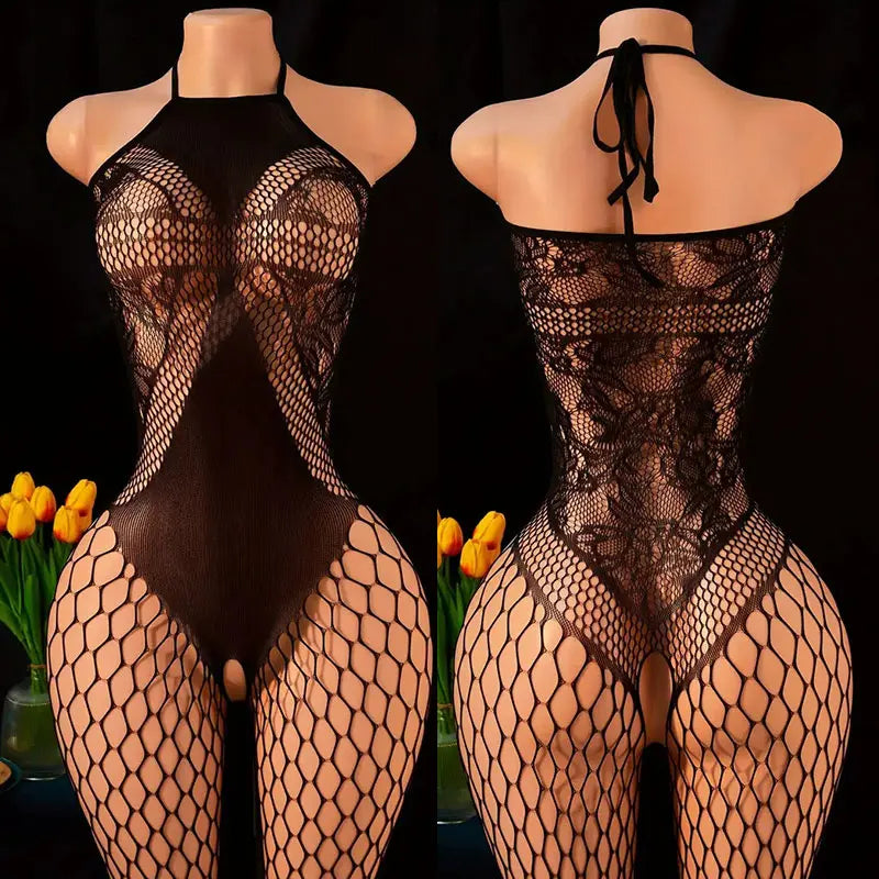 Fishnet Crotchless Bodysuit — Bondage Lingerie for Couples